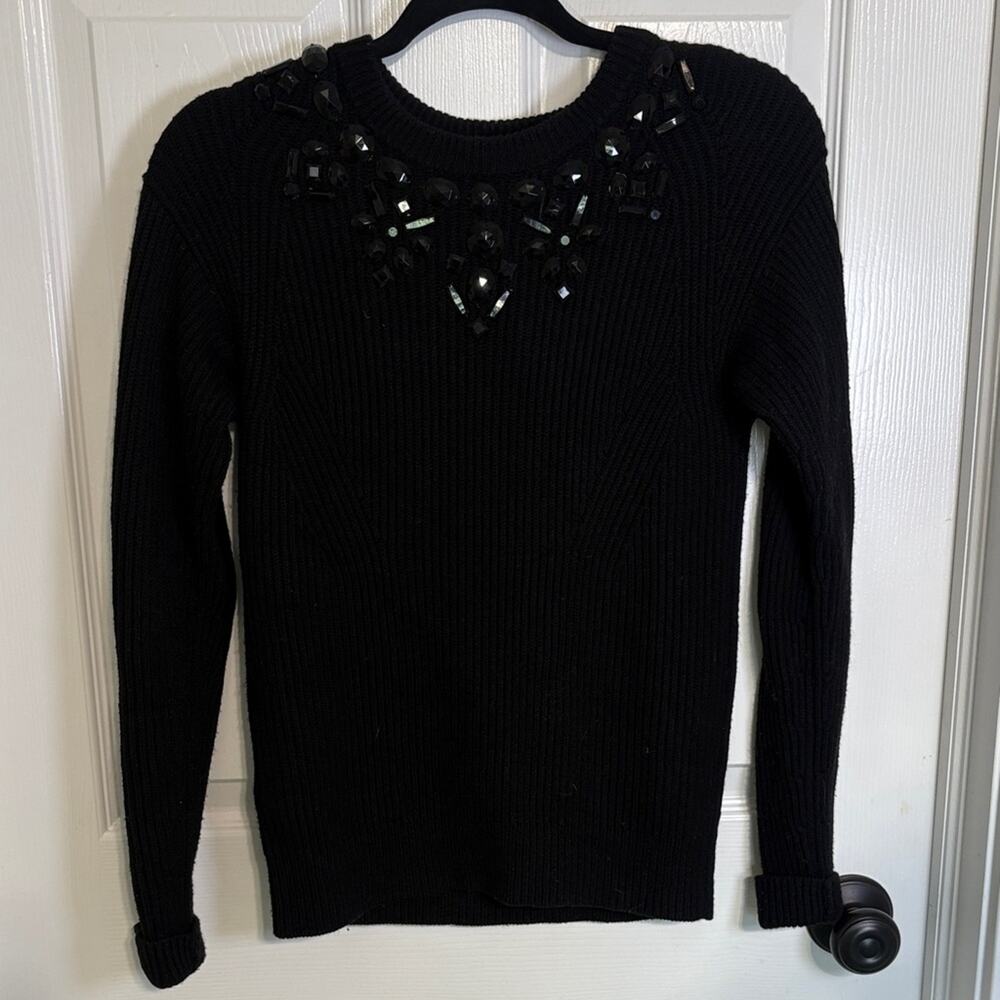 Ann Taylor Black Knit Top with Gem Accents